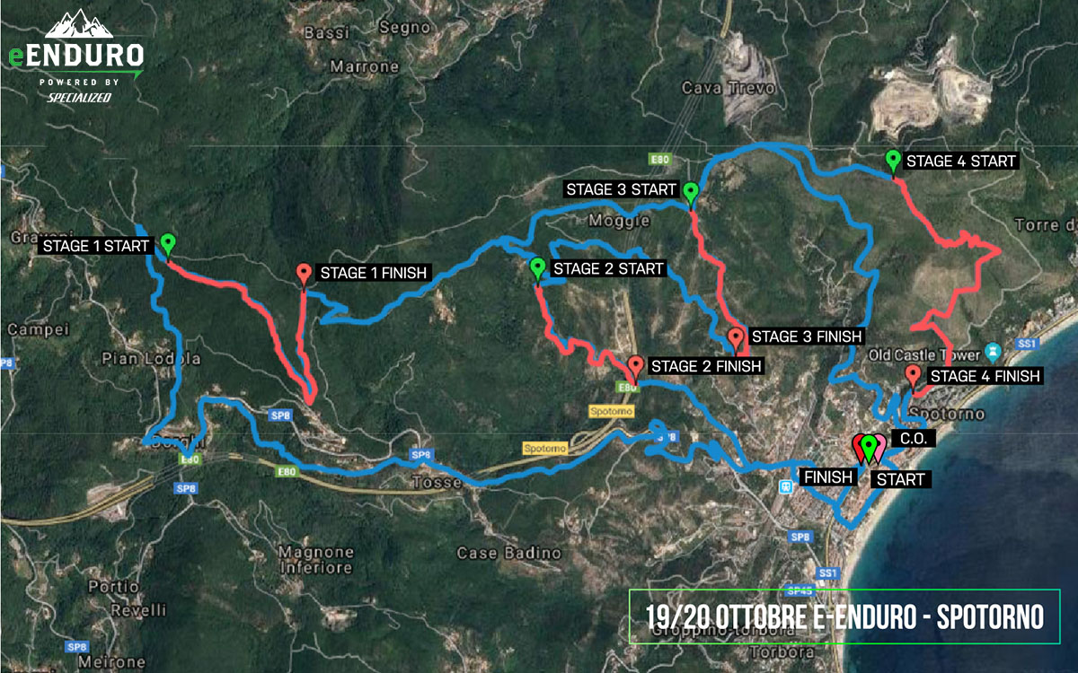 La mappa dei percorsi e prove della gara E-Enduro 2019 a Spotorno