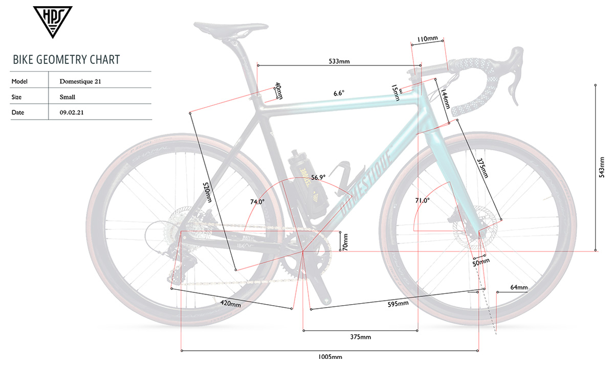 Le geometrie della taglia S della nuova bici elettrica da strada HPS Domestique 2021