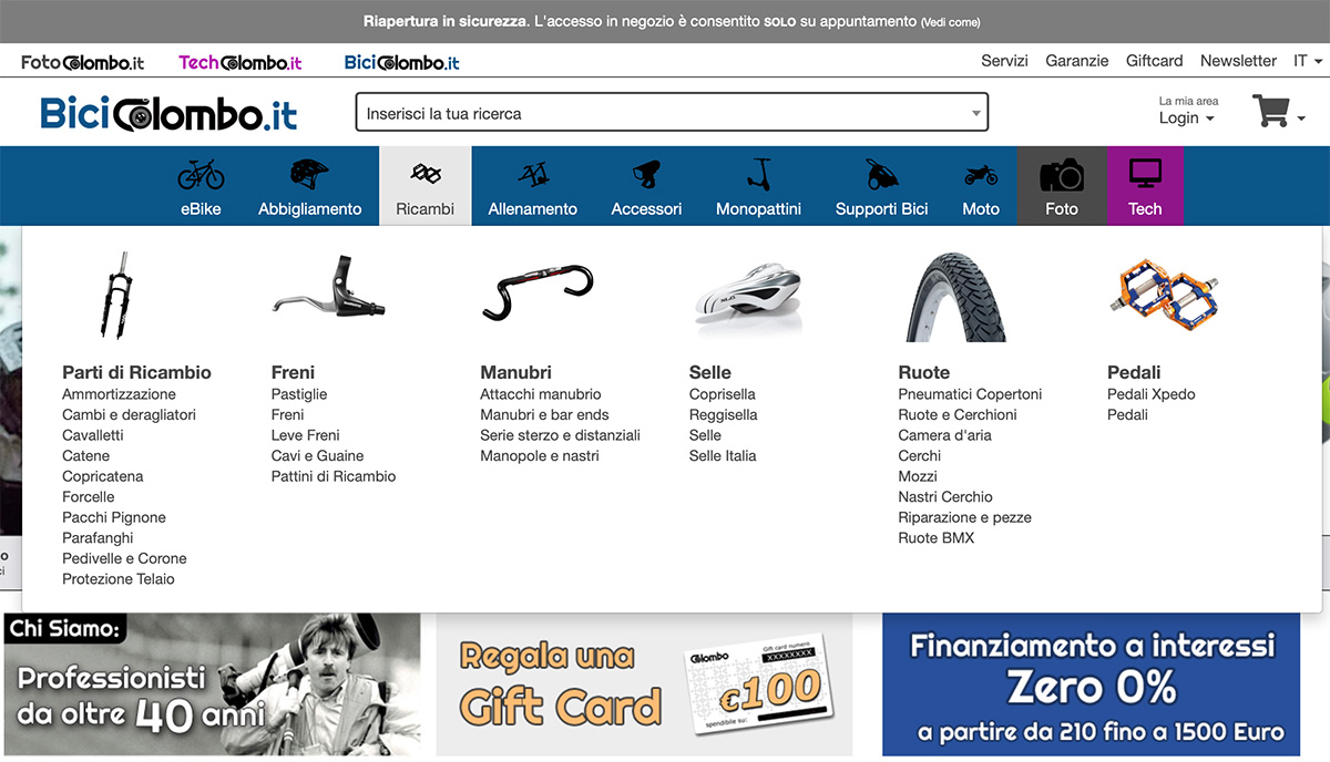 La sezione componenti dell'eCommerce Bicicolombo.it è ricca di prodotti