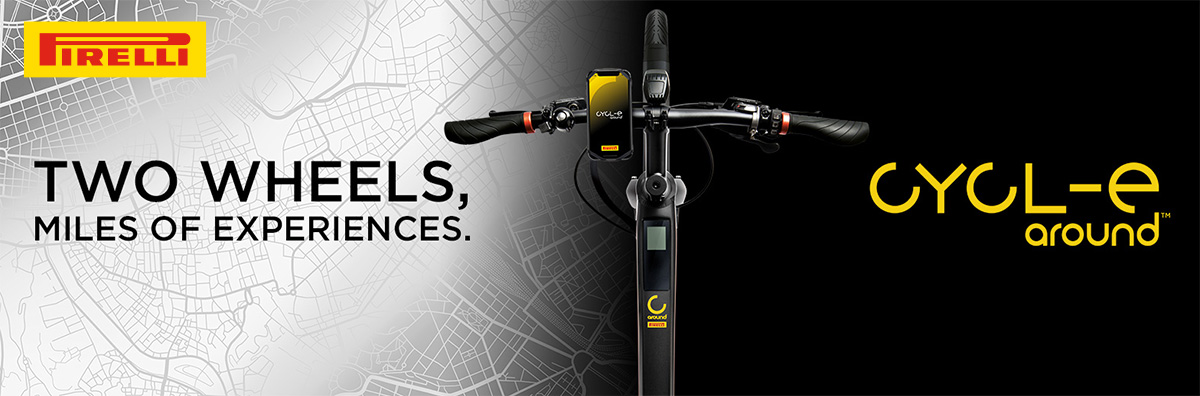 Il banner del nuovo servizio di noleggio ebike Pirelli Cycl-e Around in collaborazione con FIVE e Italwin