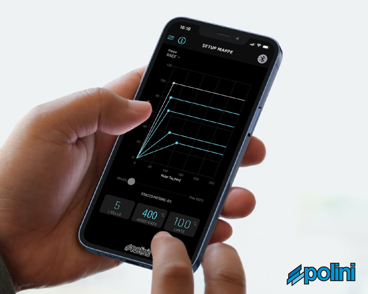 L'App Polini E-Bike 2022 in funzione su uno smartphone