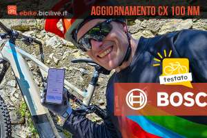 Foto di Claudio Riotti durante il test dell'aggiornamento motore Bosch CX BDU38 con 100 Nm di coppia.