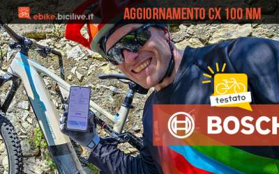 Foto di Claudio Riotti durante il test dell'aggiornamento motore Bosch CX BDU38 con 100 Nm di coppia.