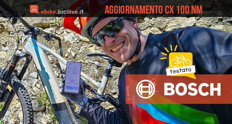 Foto di Claudio Riotti durante il test dell'aggiornamento motore Bosch CX BDU38 con 100 Nm di coppia.